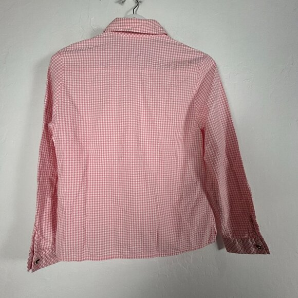 Country Line Women Pink White Gingham Button-Up Long Sleeve Shirt Size 38 Casual - Picture 2 of 7
